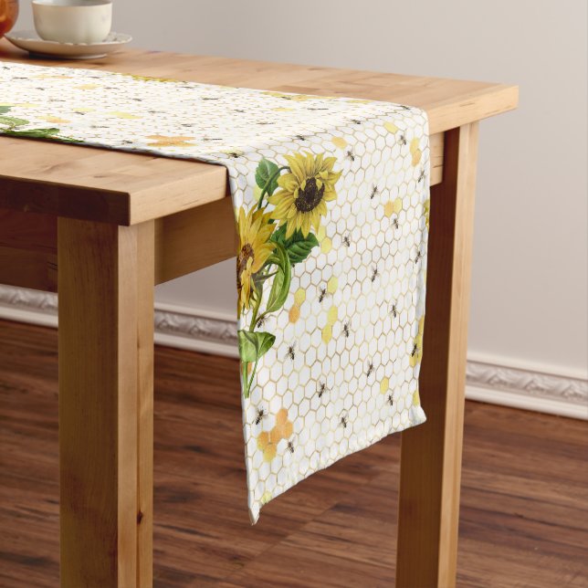 Caminho De Mesa Médio Sunflower Bee Hive Honeycomb Ouro Mel (No Local)