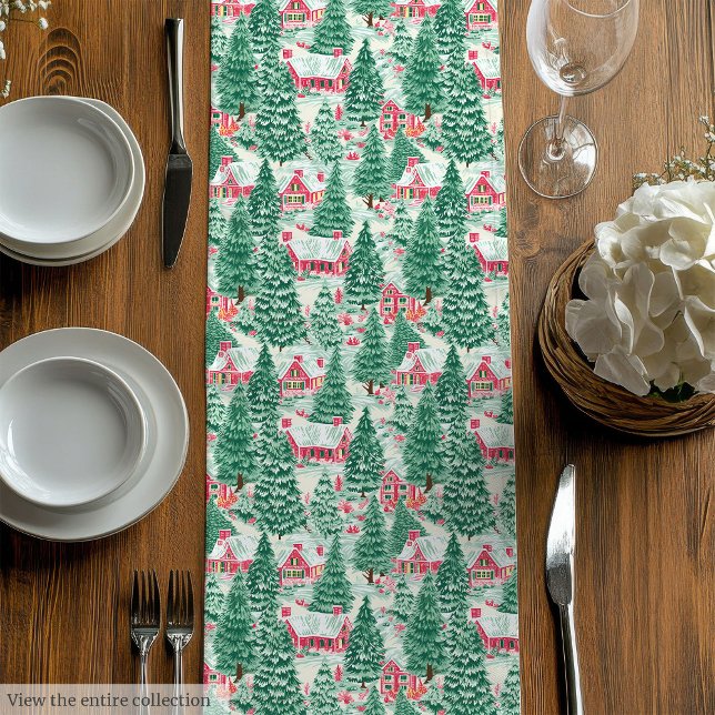 Caminho De Mesa Médio Trendy hot pink red preppy Christmas table runner (Trendy hot pink red preppy Christmas table runner)