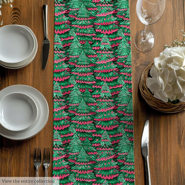 Caminho De Mesa Médio Trendy pink green preppy Christmas table runner (Trendy pink green preppy Christmas table runner)