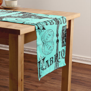 Caminho De Mesa Médio turquoise aqua teal scripts Paris Eiffel Tower