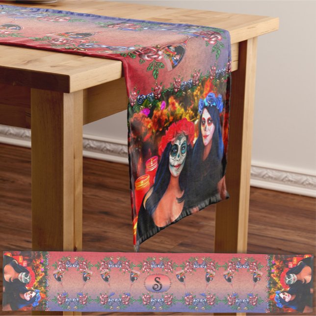 Caminho De Mesa Médio Vallarta Catrinas Wine, Flowers & Candles 1718 (Criador carregado)