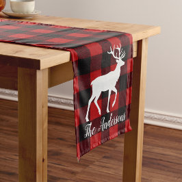 Caminho De Mesa Médio Vermelho Buffalo Plaid & Rena | Presente com Nome
