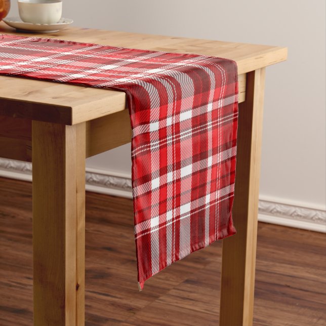 Caminho De Mesa Médio Vermelho Festivo e Xadrez Branco (No Local)