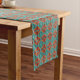 Caminho De Mesa Médio Vermelho Laranja Turquesa Teal Azul Arte Tribal