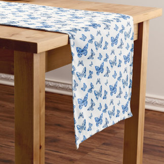 Caminho De Mesa Médio Vintage Chinoiserie Blue White Butterfly