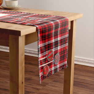 Caminho De Mesa Médio Xadrez de Tartan, preto branco vermelho,