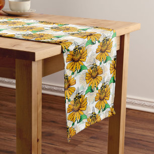 Caminho De Mesa Pequeno Abelha na Design de padrão de flores de girassol