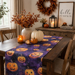 Caminho De Mesa Pequeno Abóbora de Halloween Roxa Aguarela Assustadora de