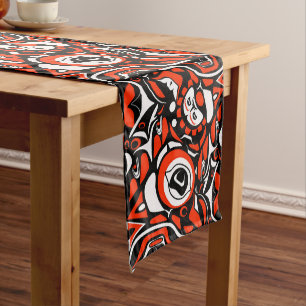 Caminho De Mesa Pequeno Abstrato Branco Vermelho Branco Haida Face Arte Na