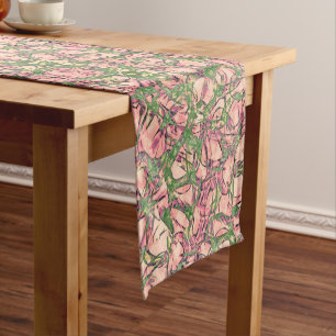 Caminho De Mesa Pequeno Abstrato em verde e rosa