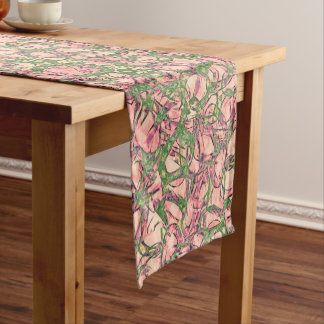 Caminho De Mesa Pequeno Abstrato em verde e rosa
