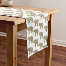 Caminho De Mesa Pequeno Acordeão de Urso em Xadrez Bege Azul Runner de Mes