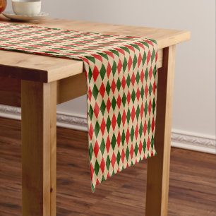 Caminho De Mesa Pequeno Afrigido de Xadrez Vermelho e Verde Curto para Mes