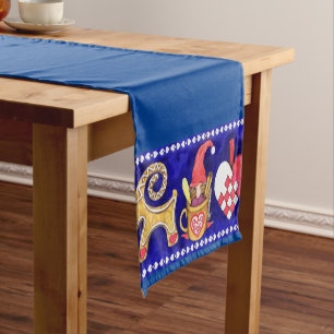 Caminho De Mesa Pequeno Aguarela sueco vermelha branca azul contínua do