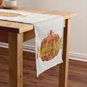 Caminho De Mesa Pequeno Alô Glitter Diminuição Da Pumpkin + Dourado Met