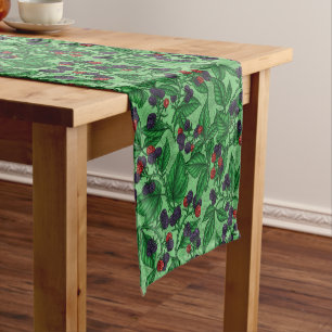 Caminho De Mesa Pequeno Amoras negras em verde