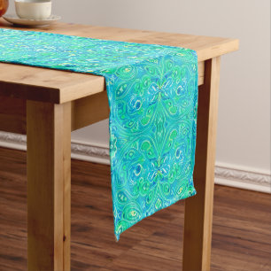 Caminho De Mesa Pequeno Aquamarine Arabesque Bohemian Pattern