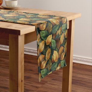 Caminho De Mesa Pequeno Aquarela folhas laranja amarelo-acastanhado