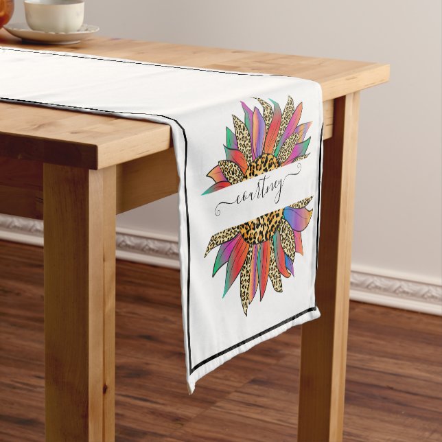 Caminho De Mesa Pequeno Arco-íris e impressão-leopardo personalizados aba  (No Local)