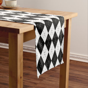 Caminho De Mesa Pequeno Argyle preto e branco