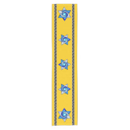 Caminho De Mesa Pequeno Art Deco Azul Vidro Estido Magen David em Amarelo