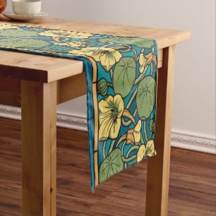 Caminho De Mesa Pequeno Art Nouveau Nasturtium Azul Dourado floral Verneui
