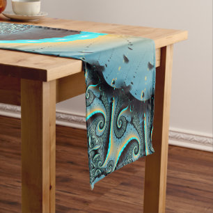 Caminho De Mesa Pequeno Arte Fractal Espiral Azul Turquesa Laranja Abstrat