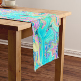 Caminho De Mesa Pequeno Arte Líquida Azul Aqua Retro em Hortênsias Abstrat