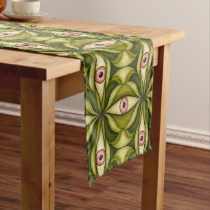 Caminho De Mesa Pequeno Arte Maximalista Botânica Verde Olho Cor-de-Rosa W
