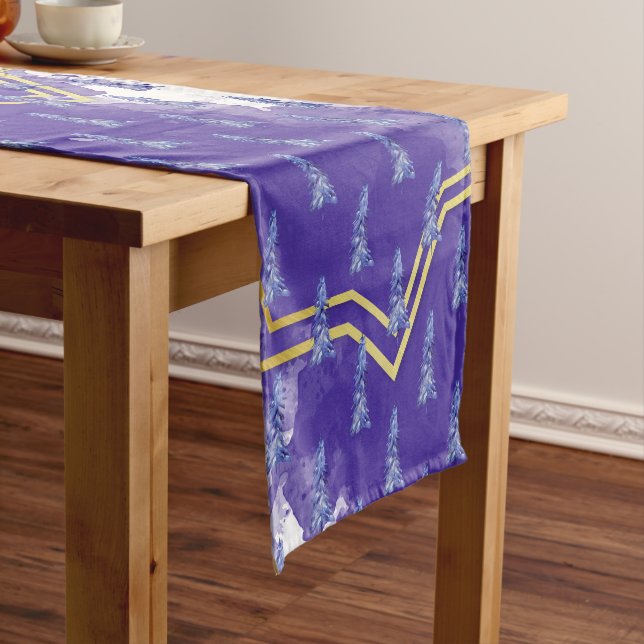 Caminho De Mesa Pequeno Árvore de Natal Roxo Aquarela Geométrica Dourada (No Local)