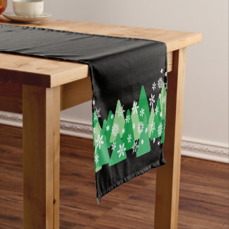 Caminho De Mesa Pequeno Árvores de Natal Brancas Flocos de Neve Verde