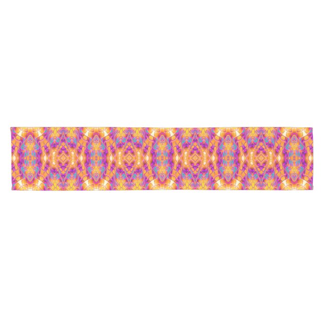 Caminho De Mesa Pequeno Aztec Totem Pink Yellow Closed Runner (Horizontal)