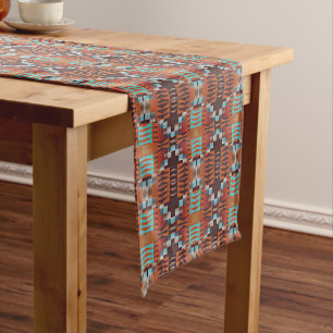 Caminho De Mesa Pequeno Azul Turquesa Ferrugem Laranja Vermelho Marrom Art