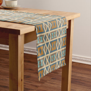 Caminho De Mesa Pequeno Azul Turquesa Verde Água Laranja Bege Marrom Arte