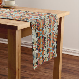 Caminho De Mesa Pequeno Azul Vermelho Laranja Taupe Marrom Preto Arte Trib