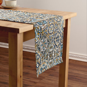 Caminho De Mesa Pequeno Azulejo Azul Amarelo Branco Preto Espanhol Marroqu