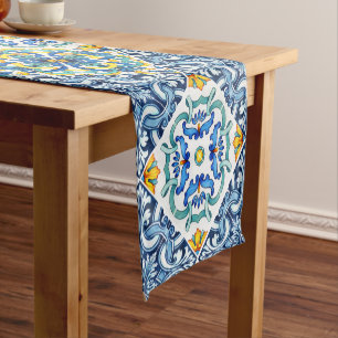 Caminho De Mesa Pequeno Azulejos Maiolica amarelo-azul italianos