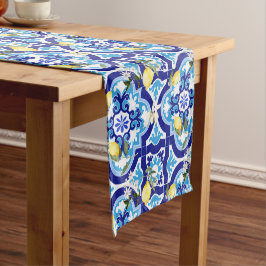 Caminho De Mesa Pequeno Azulejos mediterrânicos, azulejos azuis, limão,