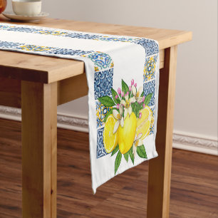 Caminho De Mesa Pequeno Azulejos Sicilianos do Mediterrâneo, limões de cit