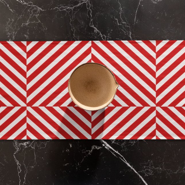 Caminho De Mesa Pequeno Bandas de Diagonal Brancas Vermelhas (table runner)