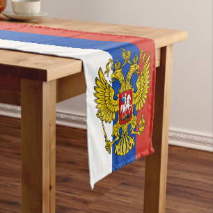 Caminho De Mesa Pequeno Bandeira russa e fã de esportes decor / Rússia tri