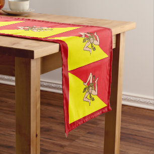 Caminho De Mesa Pequeno Bandeira siciliana e fã de esportes decor / Sicí