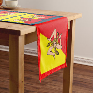 Caminho De Mesa Pequeno Bandeira siciliana e fã de esportes decor / Sicí
