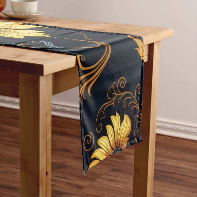 Caminho De Mesa Pequeno "Barockes Ornament-Muster in Gold und Schwarz" (No Local)