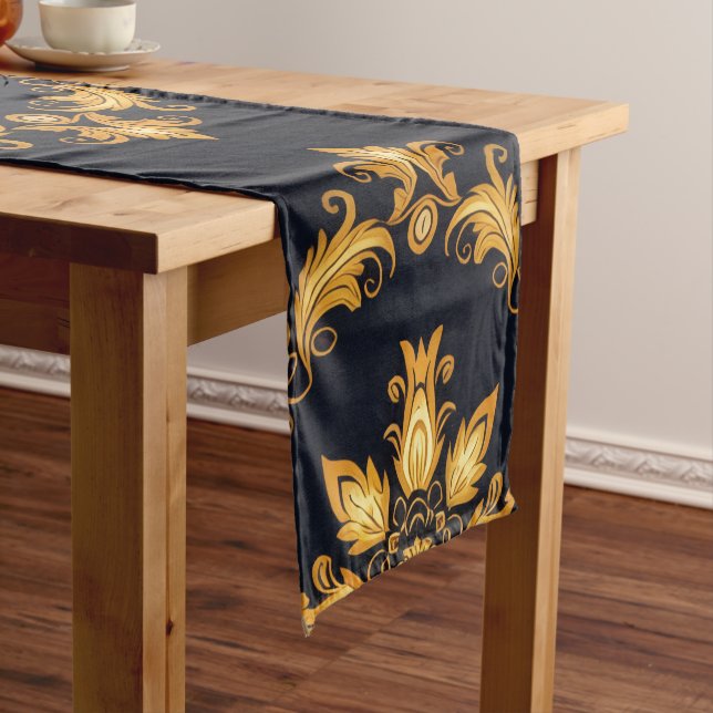 Caminho De Mesa Pequeno "Barockes Ornament-Muster in Gold und Schwarz" (No Local)