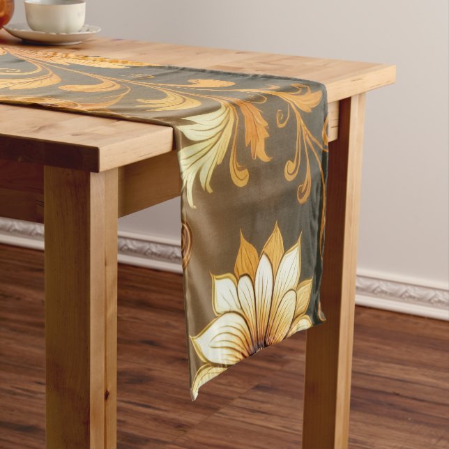 Caminho De Mesa Pequeno "Barockes Ornament-Muster in Gold und Schwarz" (No Local)