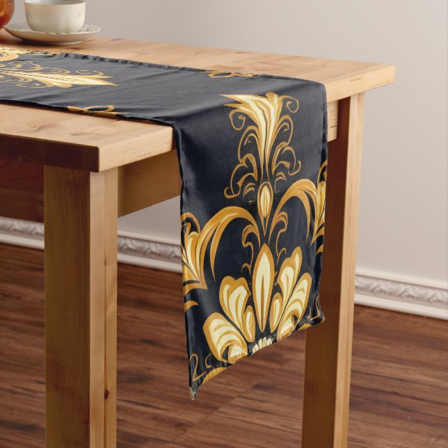 Caminho De Mesa Pequeno "Barockes Ornament-Muster in Gold und Schwarz" Dec (No Local)