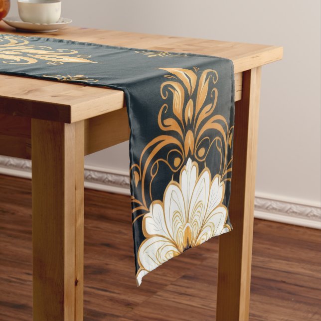 Caminho De Mesa Pequeno "Barockes Ornament-Muster in Gold und Schwarz" Dec (No Local)