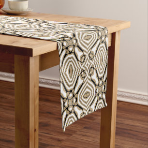 Caminho De Mesa Pequeno Beige Taupe Brown Black White Tribe Art