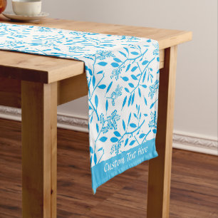 Caminho De Mesa Pequeno Belo Padrão Foliar Azul Turquesa